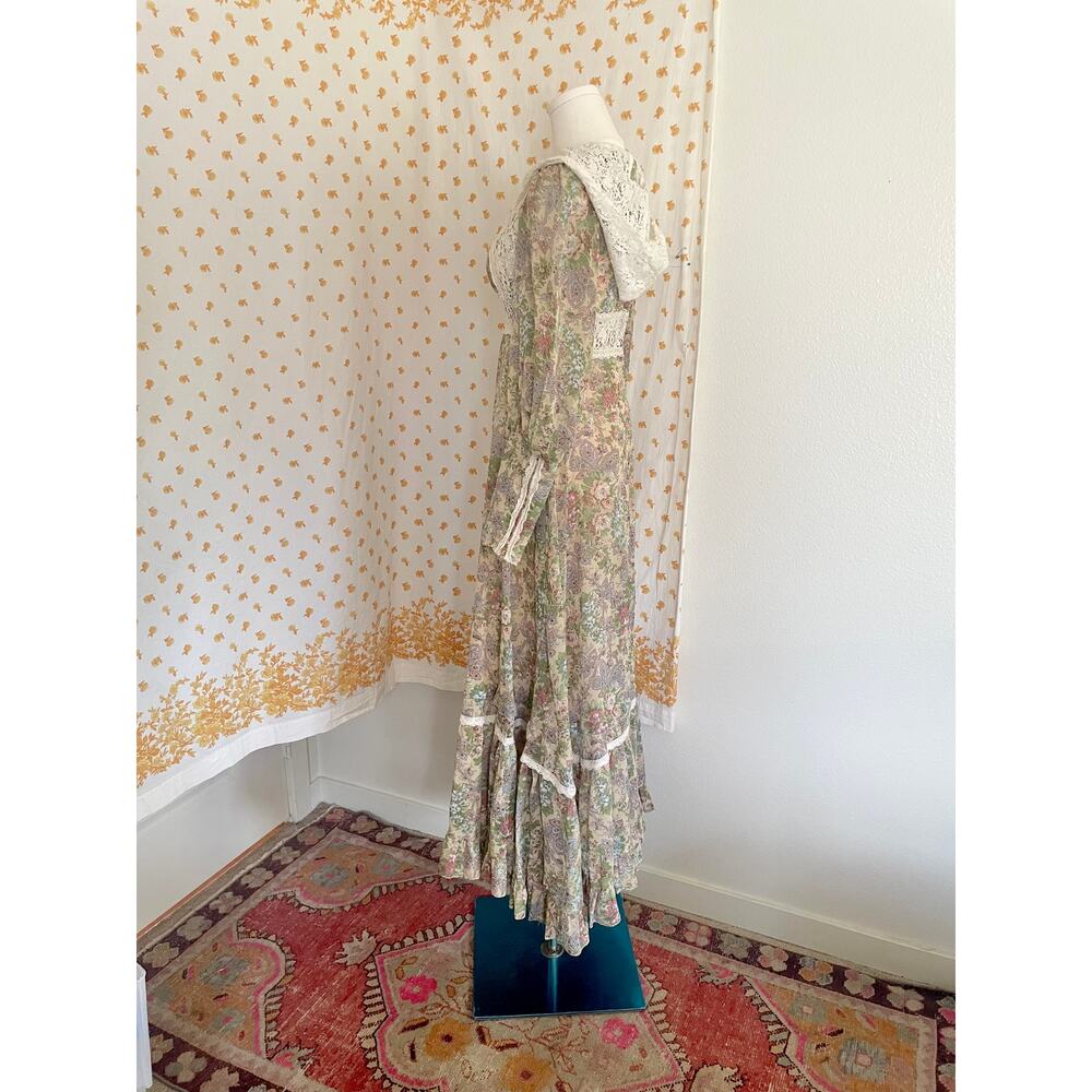 Rare 70s Gunne Sax Lace Hood Floral Prairie Maxi Dress Size 9 - Picture 9 of 14